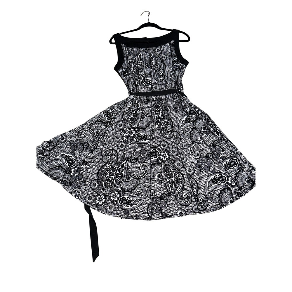 Glamour Womens Black White Paisley Floral Lace Print Fit Flare Midi Dress 14